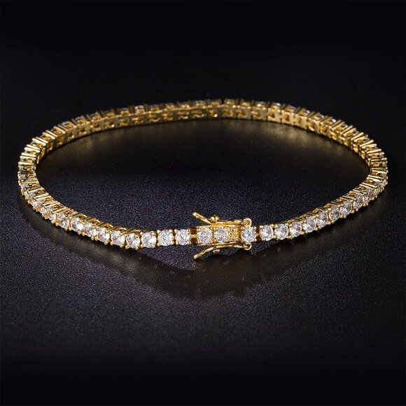 Luxury Gold Tennis Bracelet with Sparkling CZ Diamonds – 7.5” Elegant Jewelry - Picture 1 of 3